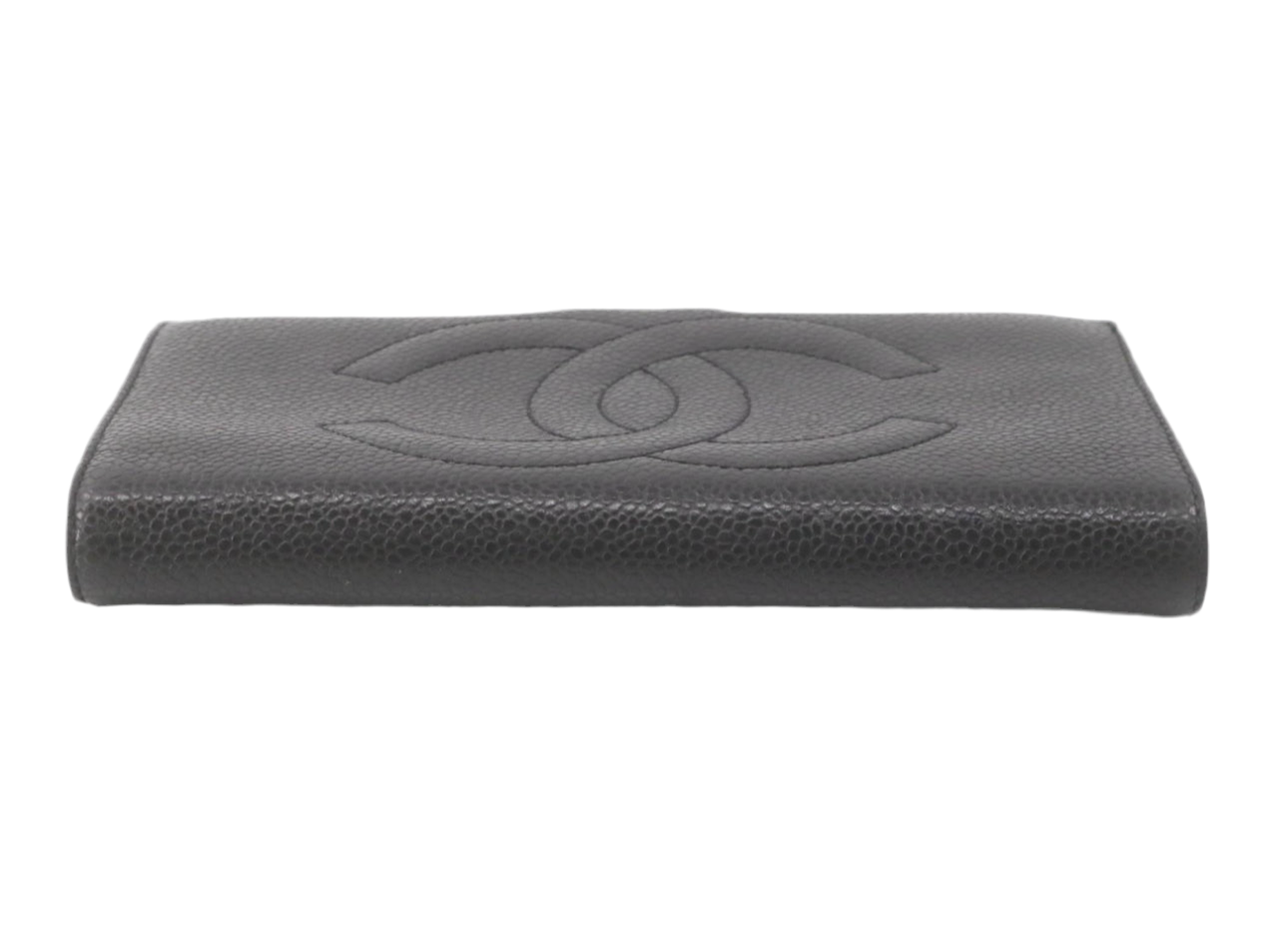 Pre-Owned Chanel Coco Mark Kiss Lock Long Wallet Caviar Leather (Black) 3 Series CHA.S.1010