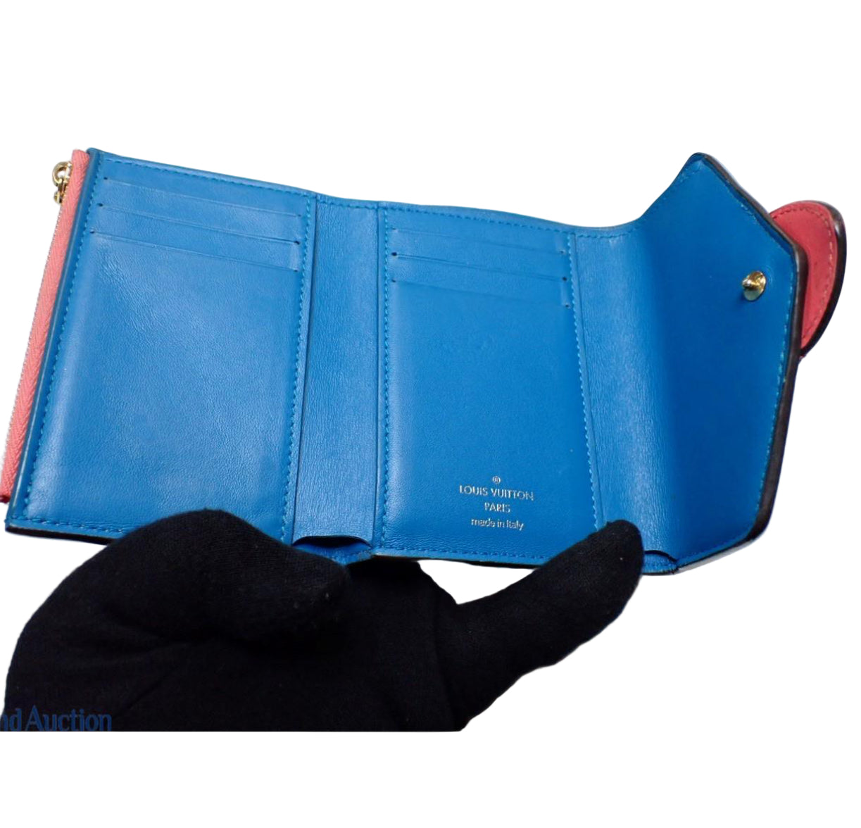 Pre-Owned Louis Vuitton Port Neuf Smooth Leather Bifold Wallet (Pink & Blue) LOU.S.1143