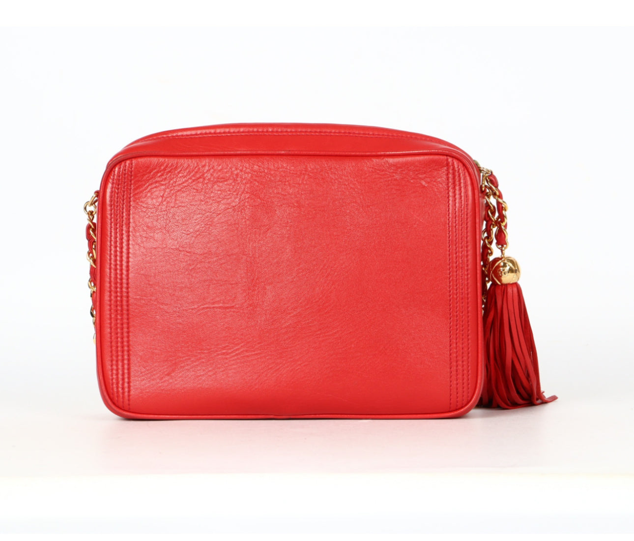 Pre-Owned Chanel Vintage Coco Mark Small Fringe Lambskin Leather Camera Bag (Red)