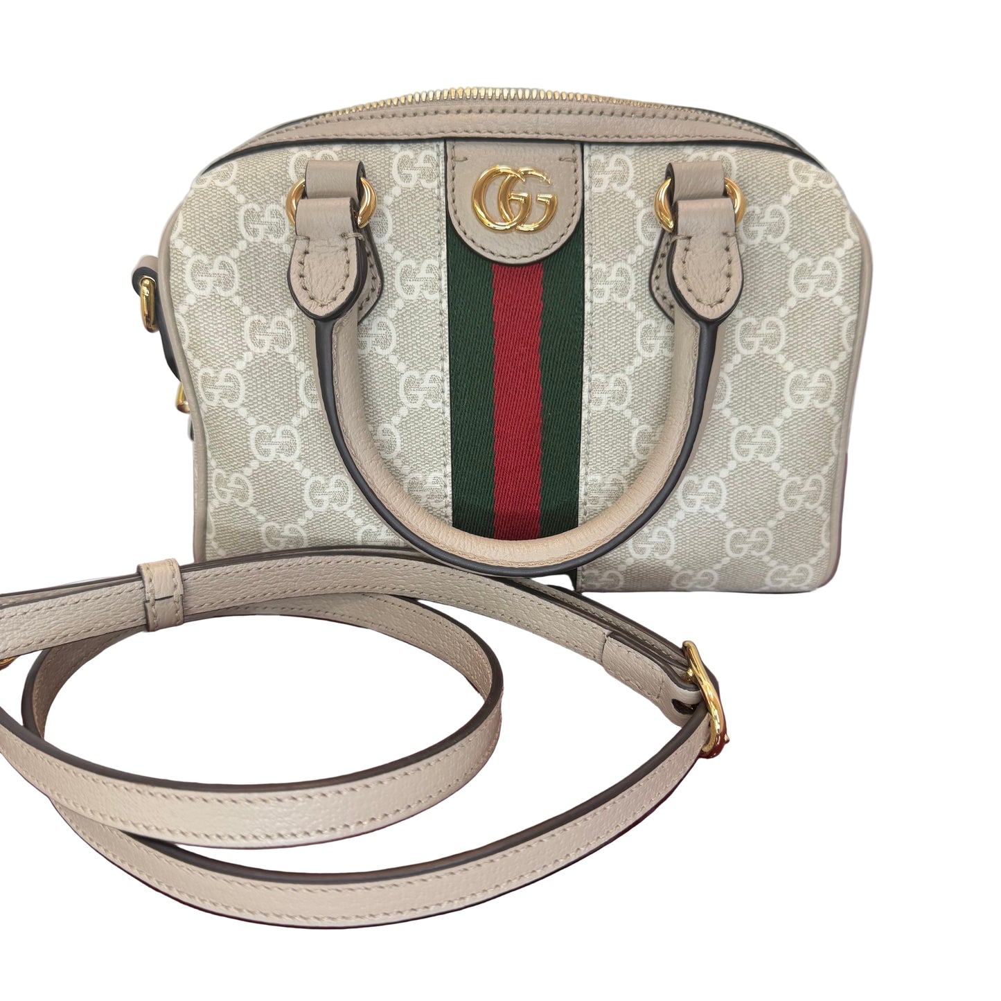 Pre-Owned Gucci Ophidia Small GG Supreme & Leather Boston Bag w/ Strap