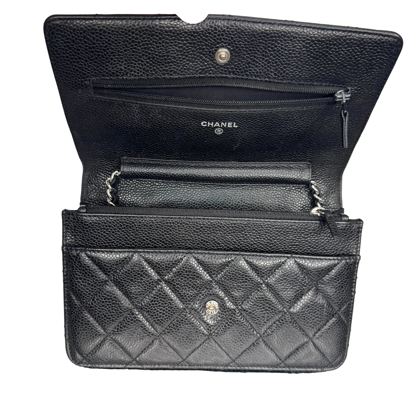 Pre-Owned Chanel WOC Caviar Leather Crossbody (Black & Silver) CHA.B.1029