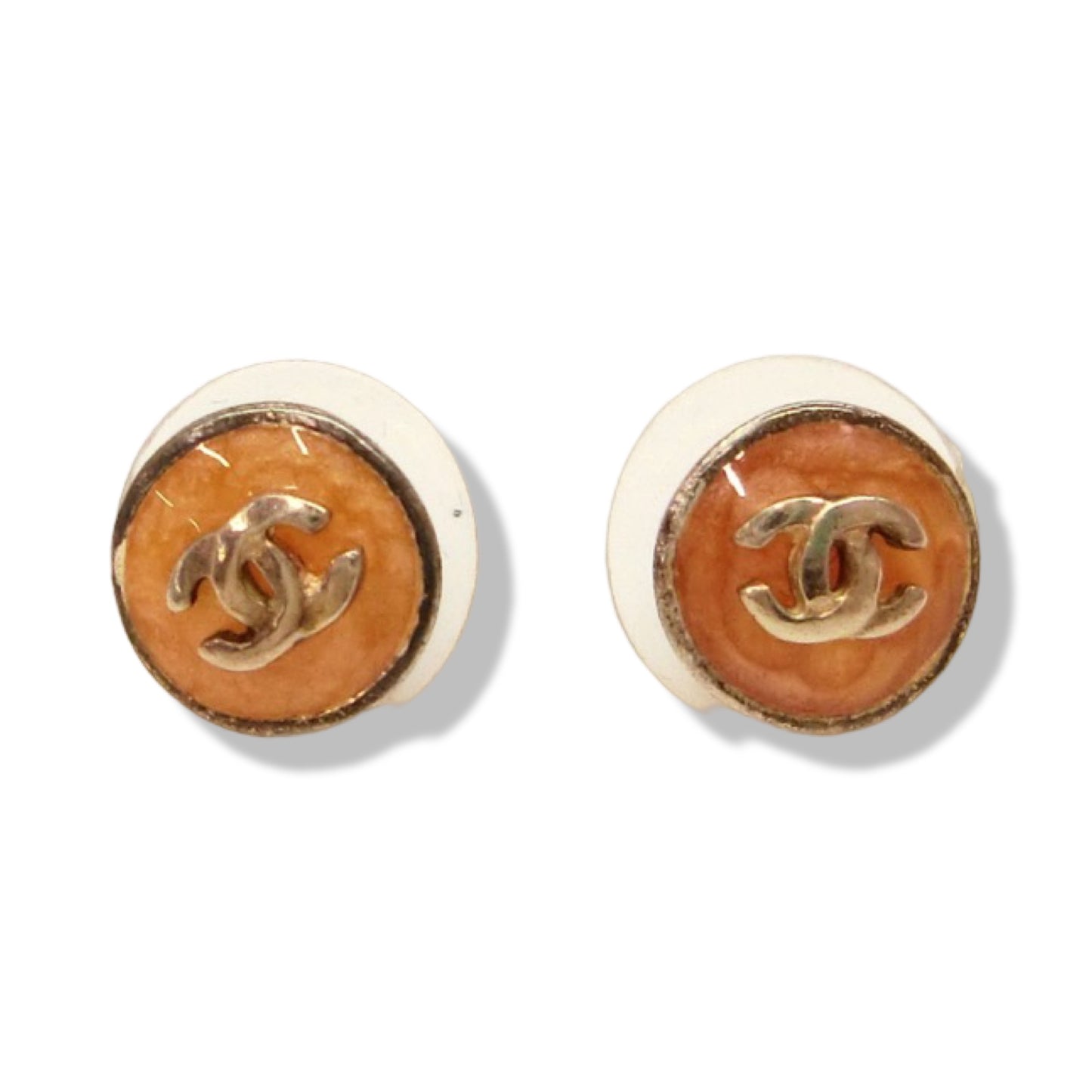 Pre-Owned Chanel Orange Acrylic Stud Earrings