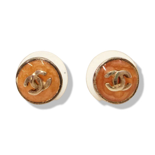 Pre-Owned Chanel Orange Acrylic Stud Earrings