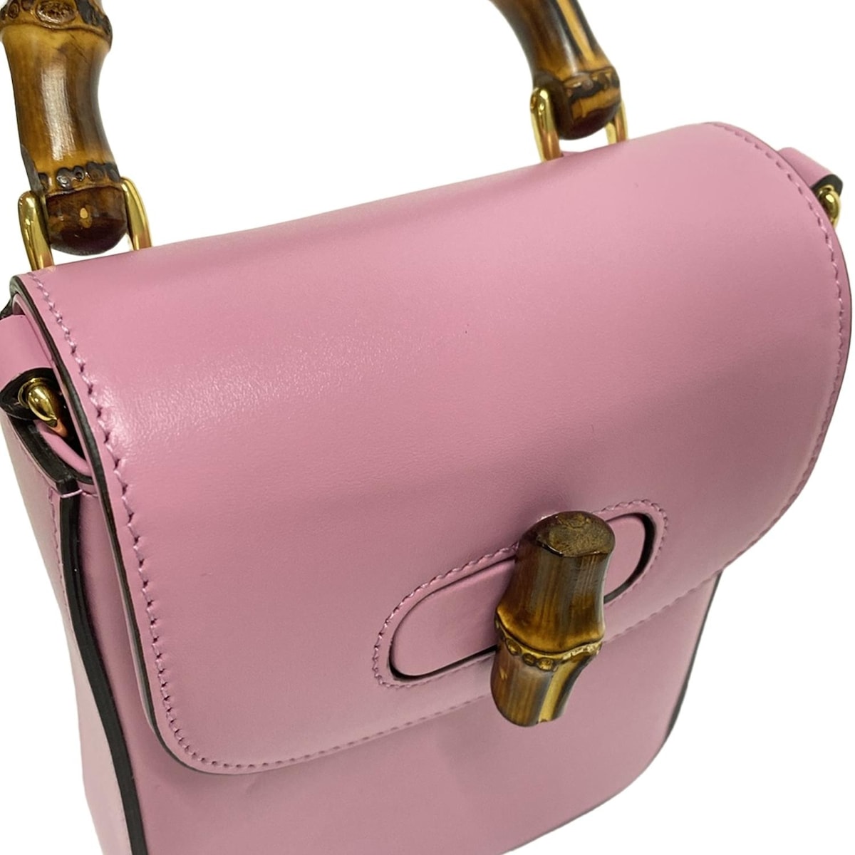 Pre-Owned Gucci Mini Bamboo Top Handle 3 Way Leather Crossbody Bag (Pink)