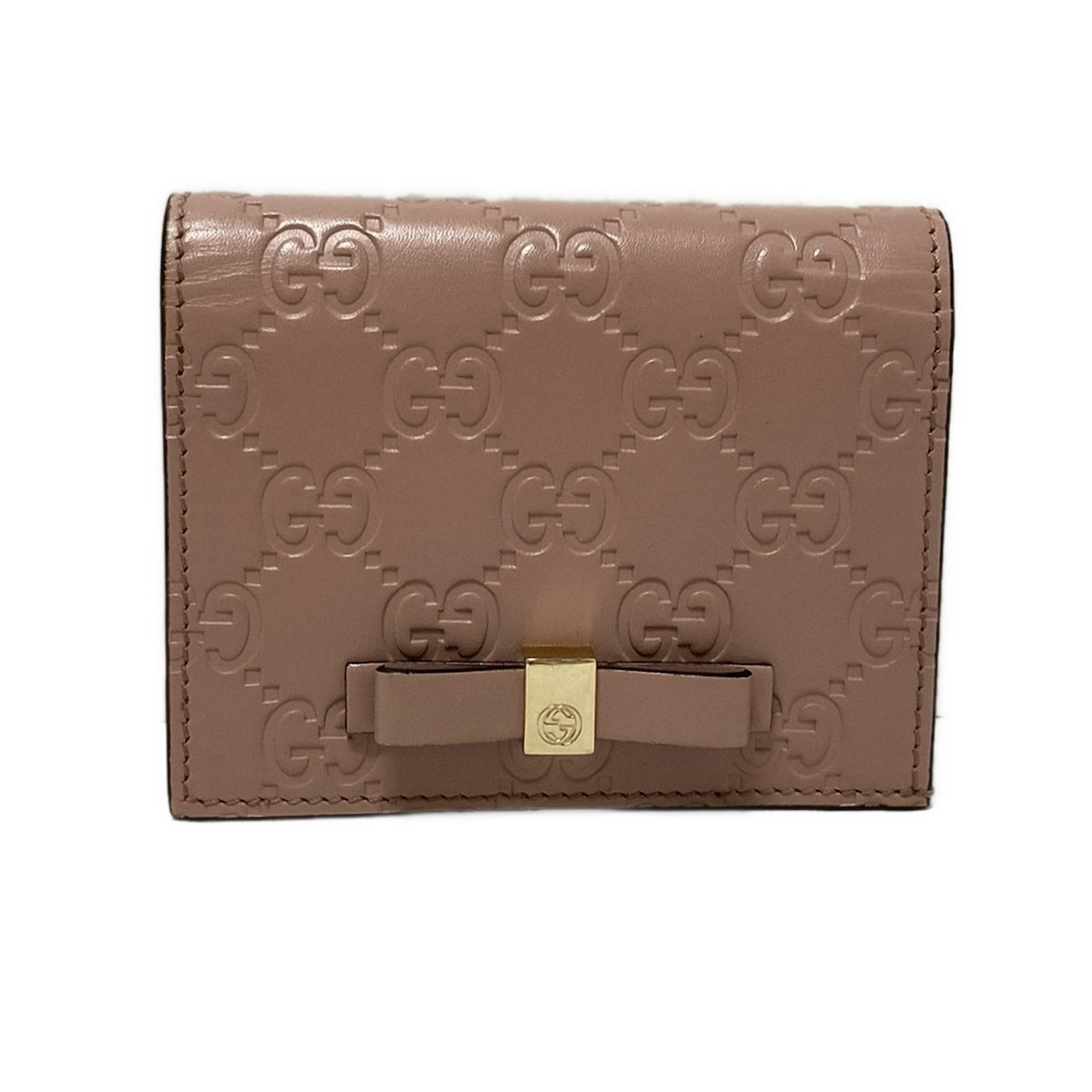 Pre-Owned Gucci Bowie Guccissma Leather Bifold Card Case (Blush) GUC.S.1014