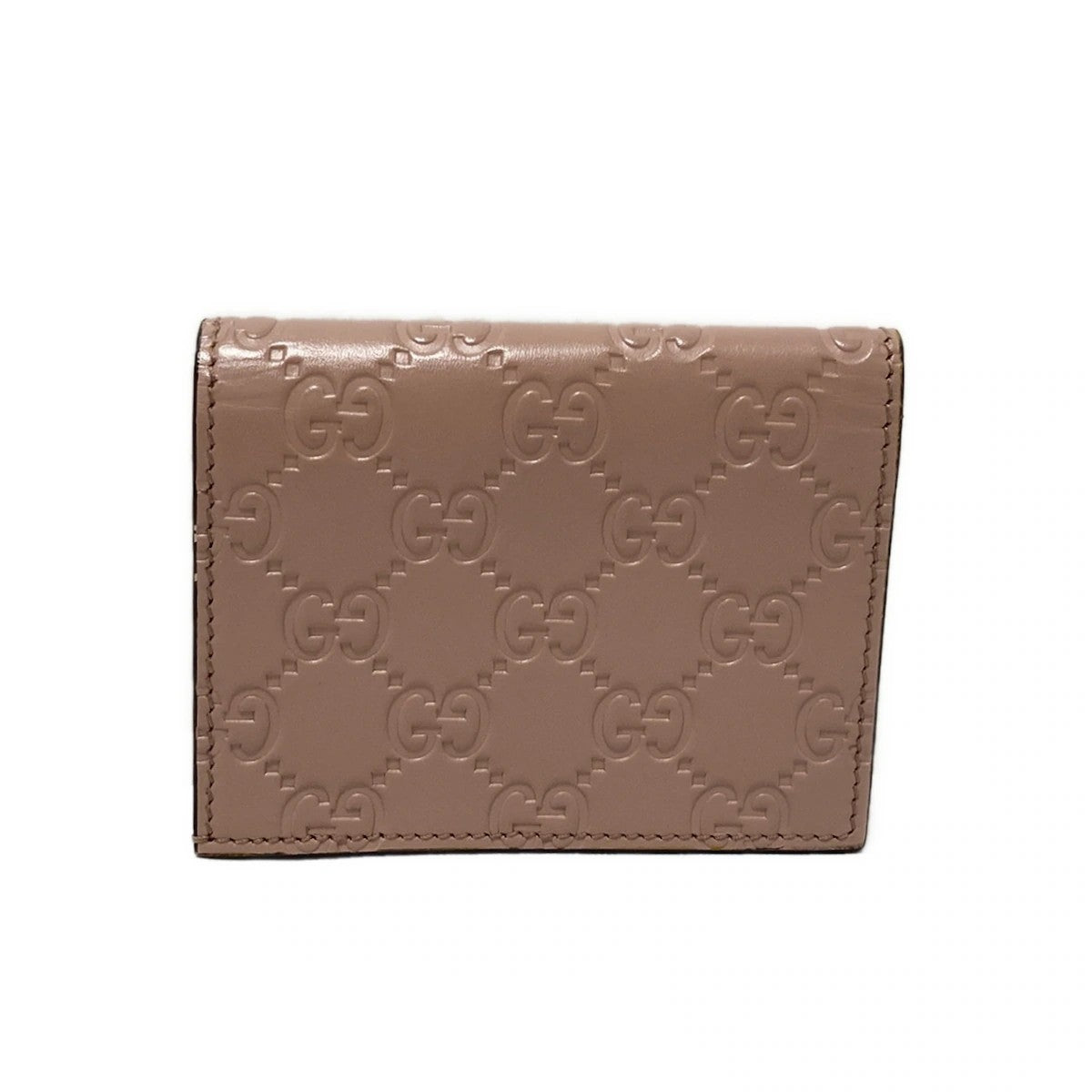 Pre-Owned Gucci Bowie Guccissma Leather Bifold Card Case (Blush) GUC.S.1014