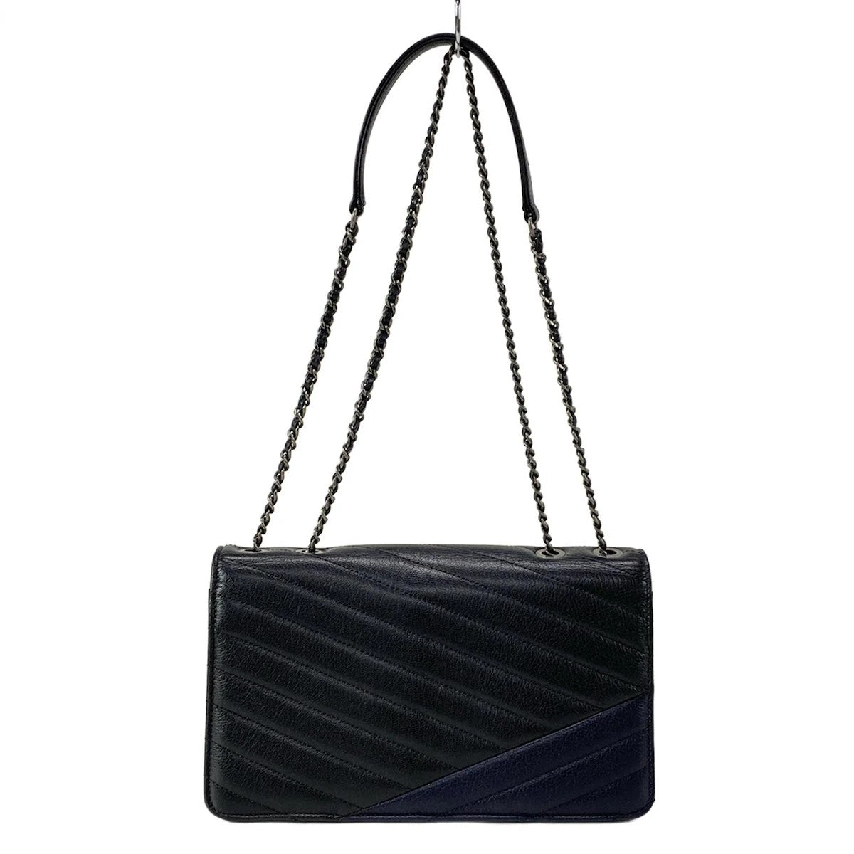 Pre-Owned Chanel 2.55 V-Stitching Gabriel Goatskin Flap Shoulder Bag (Navy & Black)