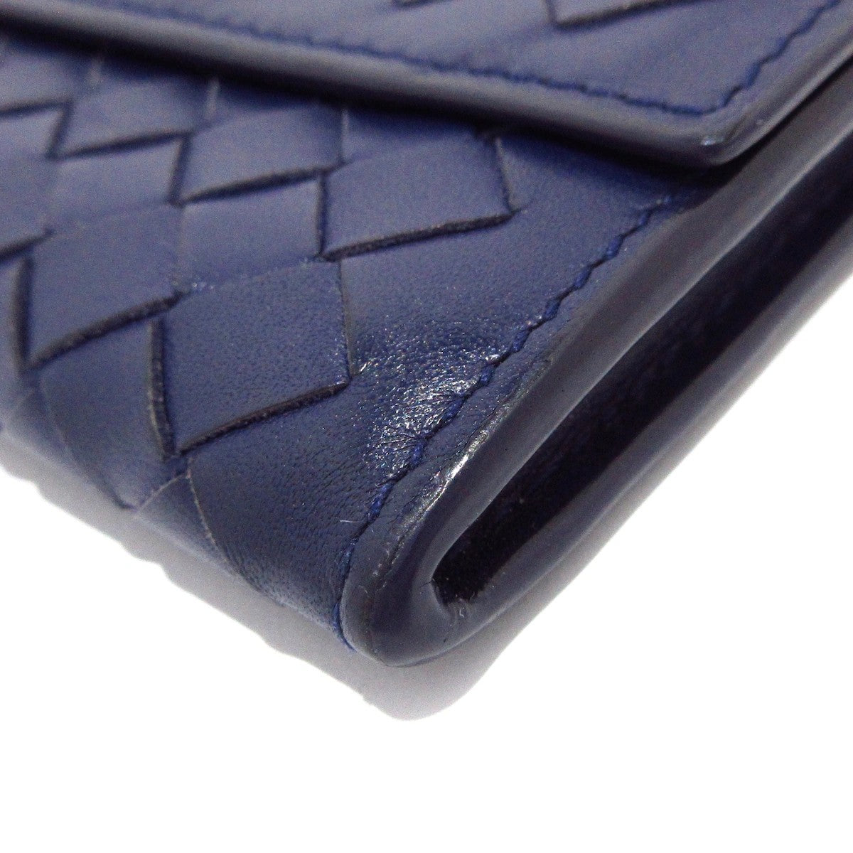 Pre-Owned Bottega Veneta Intrecciato Card Holder Leather (Navy) BOT.S.1003