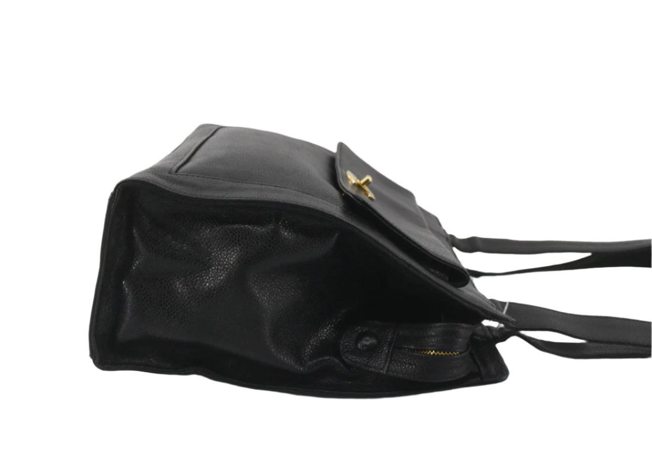 Pre-Owned Chanel Vintage Shopper with Turn Lock Caviar Leather Tote