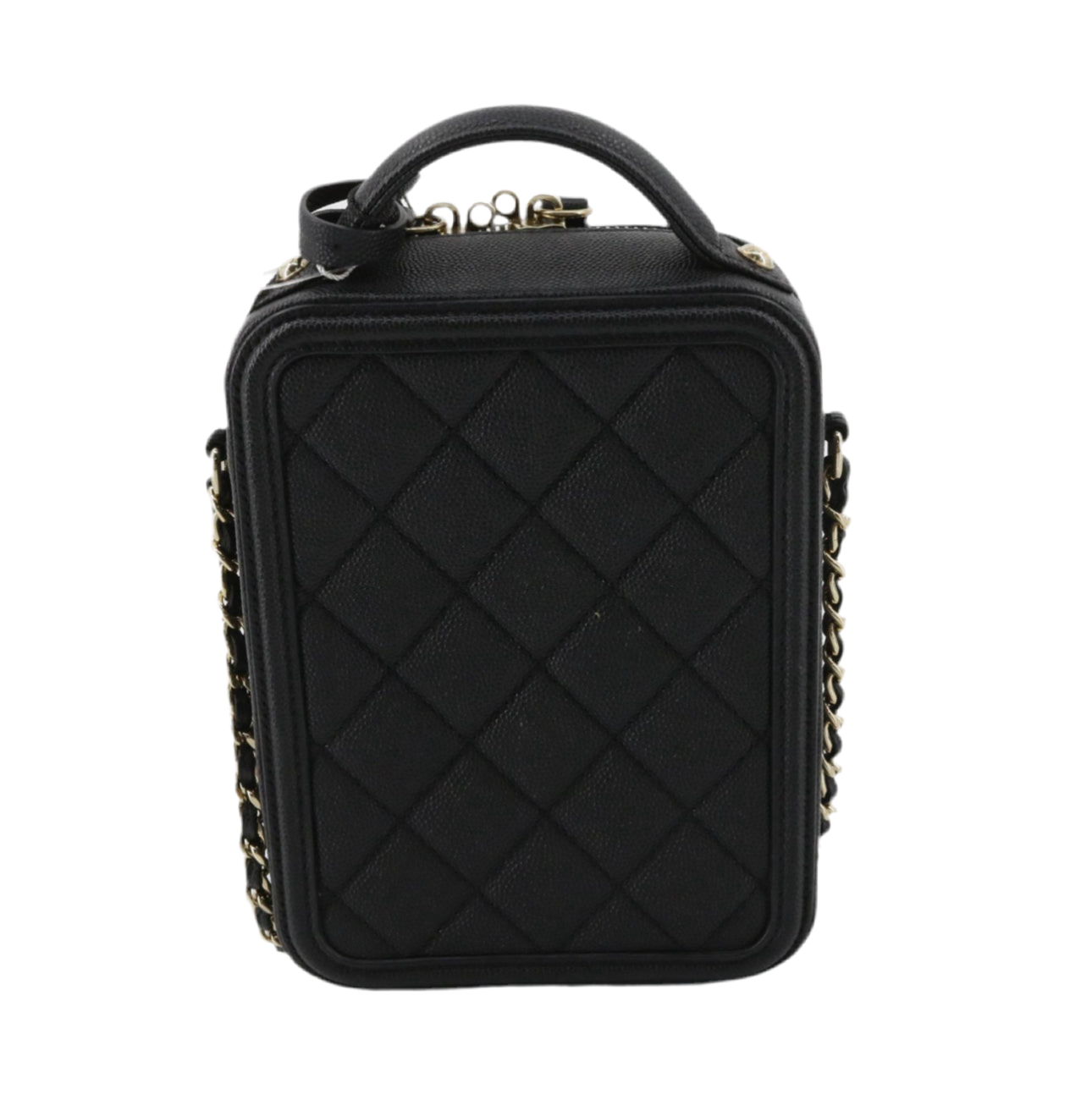 Pre-Owned Chanel Filigree Vertical Vanity Caviar Leather Crossbody (Black)