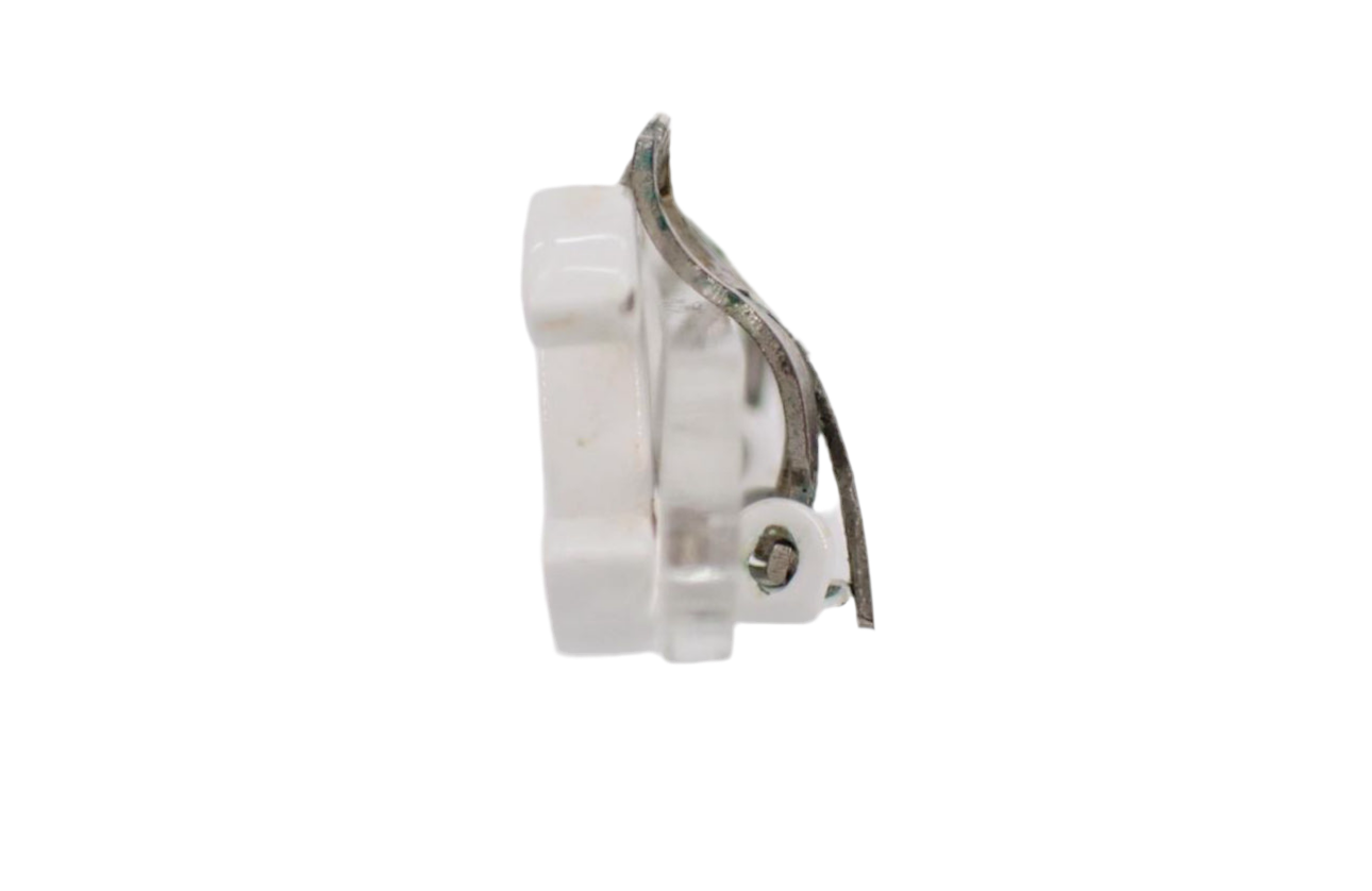 Pre-Owned Chanel Resin White Coco Mark Clip On Earrings