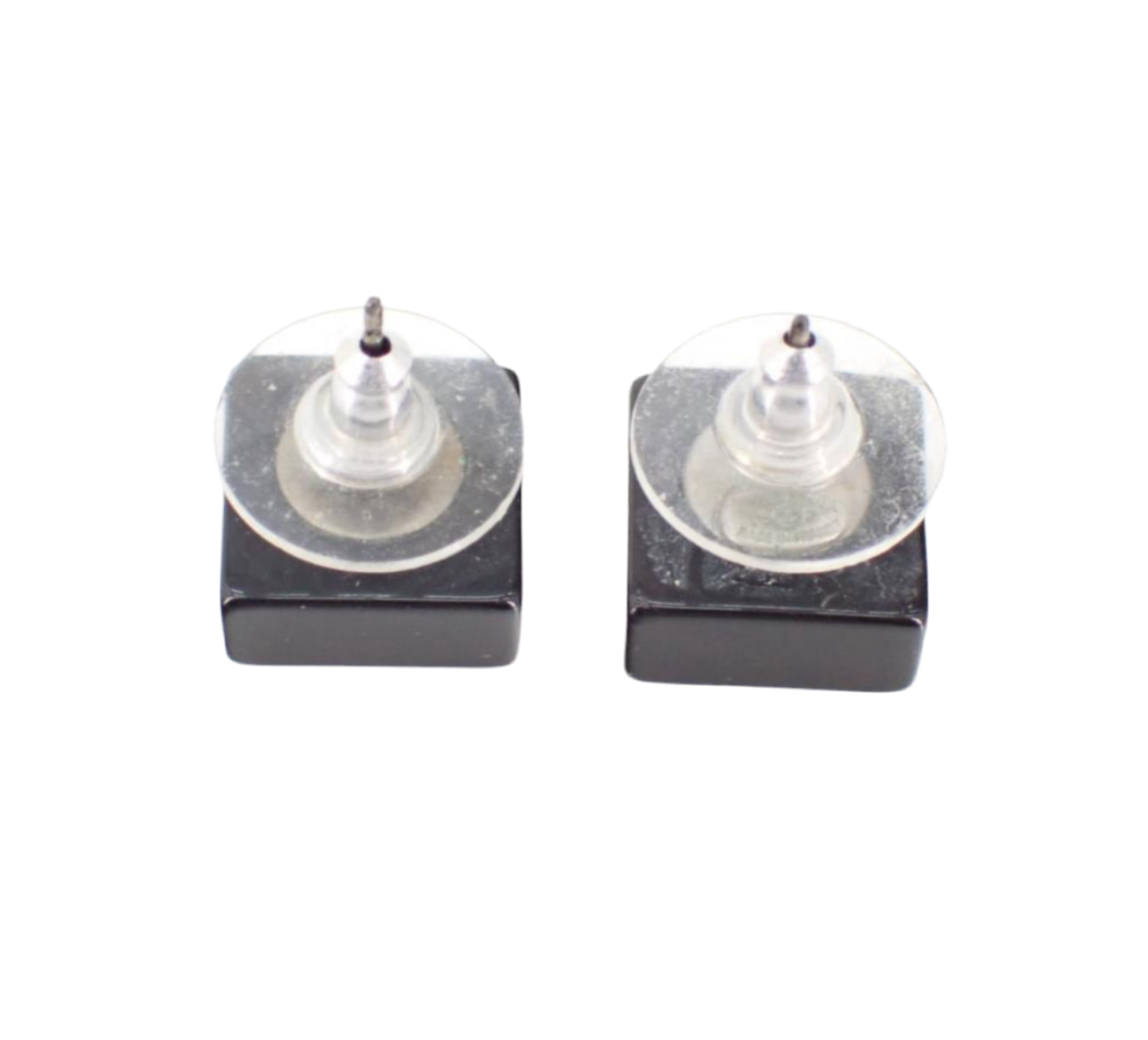 Preowned Chanel Square Acrylic & Rhinestone Coco Mark Pierced Earrings-CHA.J.1024
