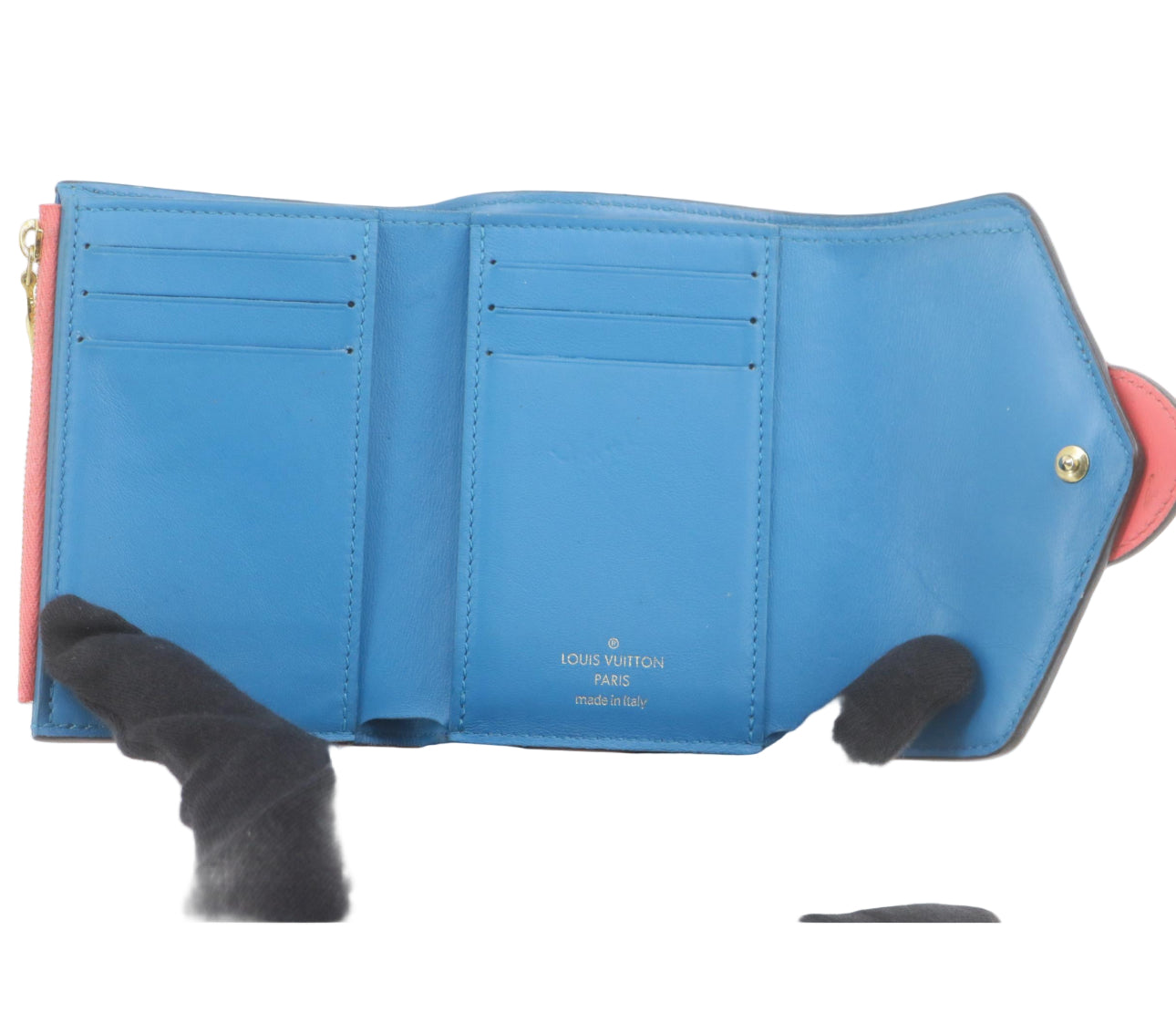 Pre-Owned Louis Vuitton Port Neuf Smooth Leather Bifold Wallet (Pink & Blue) LOU.S.1143