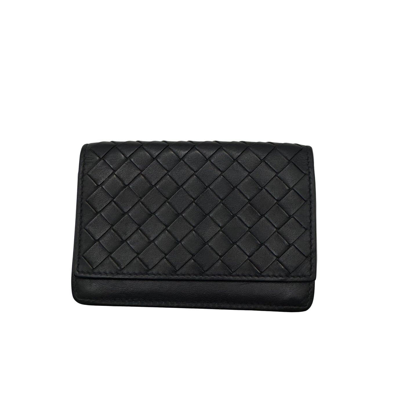 Pre-Owned Bottega Veneta Intrecciato Business Card Holder Leather (Blac) BOT.S.1000