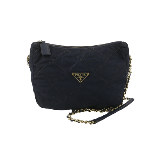 Pre-Owned Prada Quilted Nylon Chain Shoulder Bag (Blue)