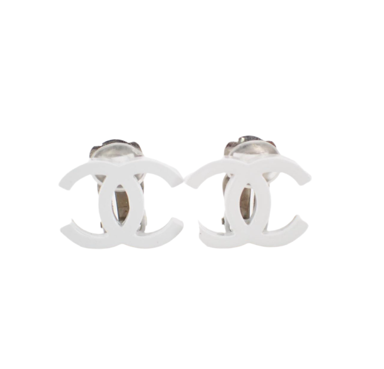 Pre-Owned Chanel Resin White Coco Mark Clip On Earrings 2004