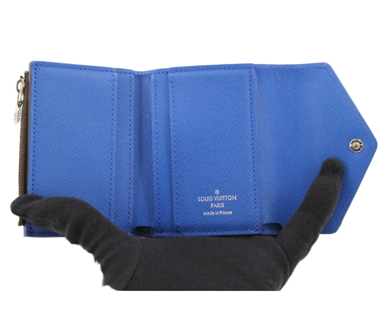 Pre-Owned Louis Vuitton Zoe Blue Leather & Monogram Canvas Wallet- LOU.S.1153