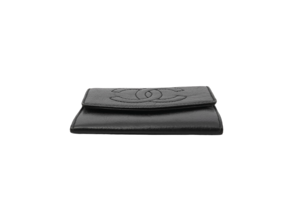 Pre-Owned Chanel Coco Mark Bifold Wallet Caviar Leather (Black)