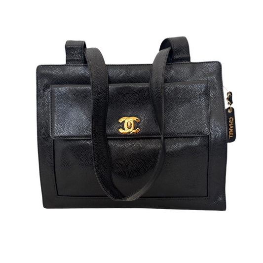 Pre-Owned Chanel Vintage Shopper with Turn Lock Caviar Leather Tote