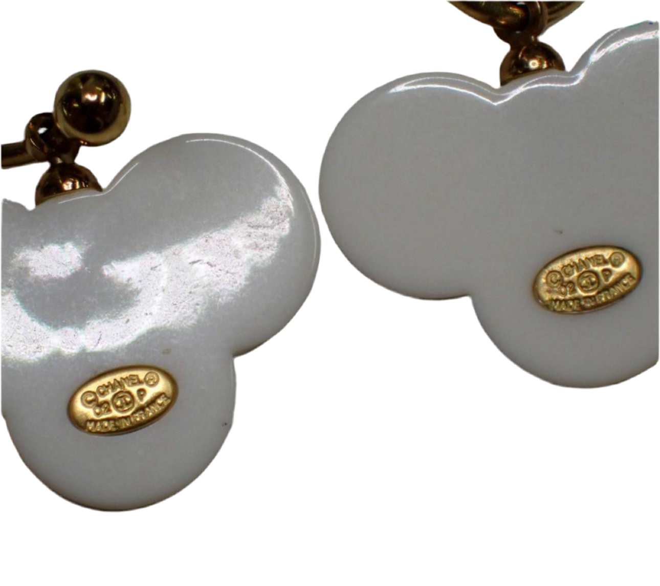 Pre-Owned Chanel Camellia Flower Black & Gold Drop Huggie Earrings 2002