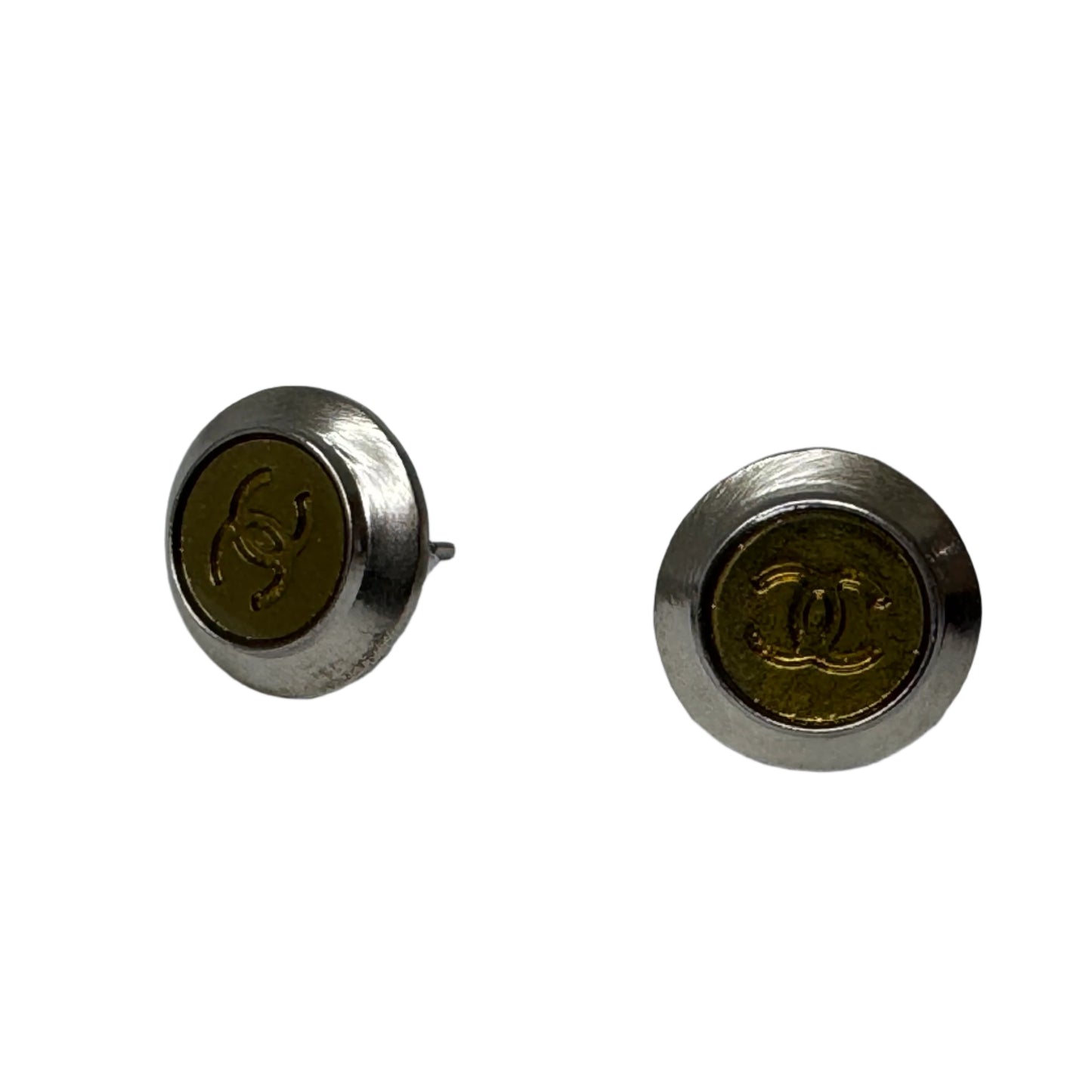 Pre-Owned Chanel Silver Post with Gold Acrylic Coco Mark Earrings 1999