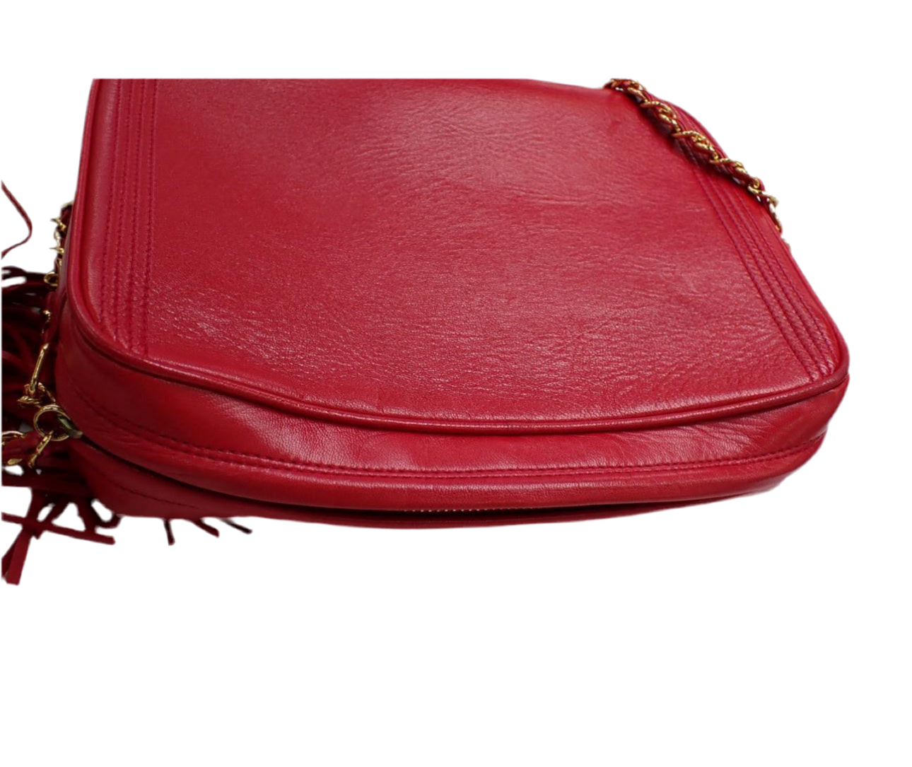 Pre-Owned Chanel Vintage Coco Mark Small Fringe Lambskin Leather Camera Bag (Red)