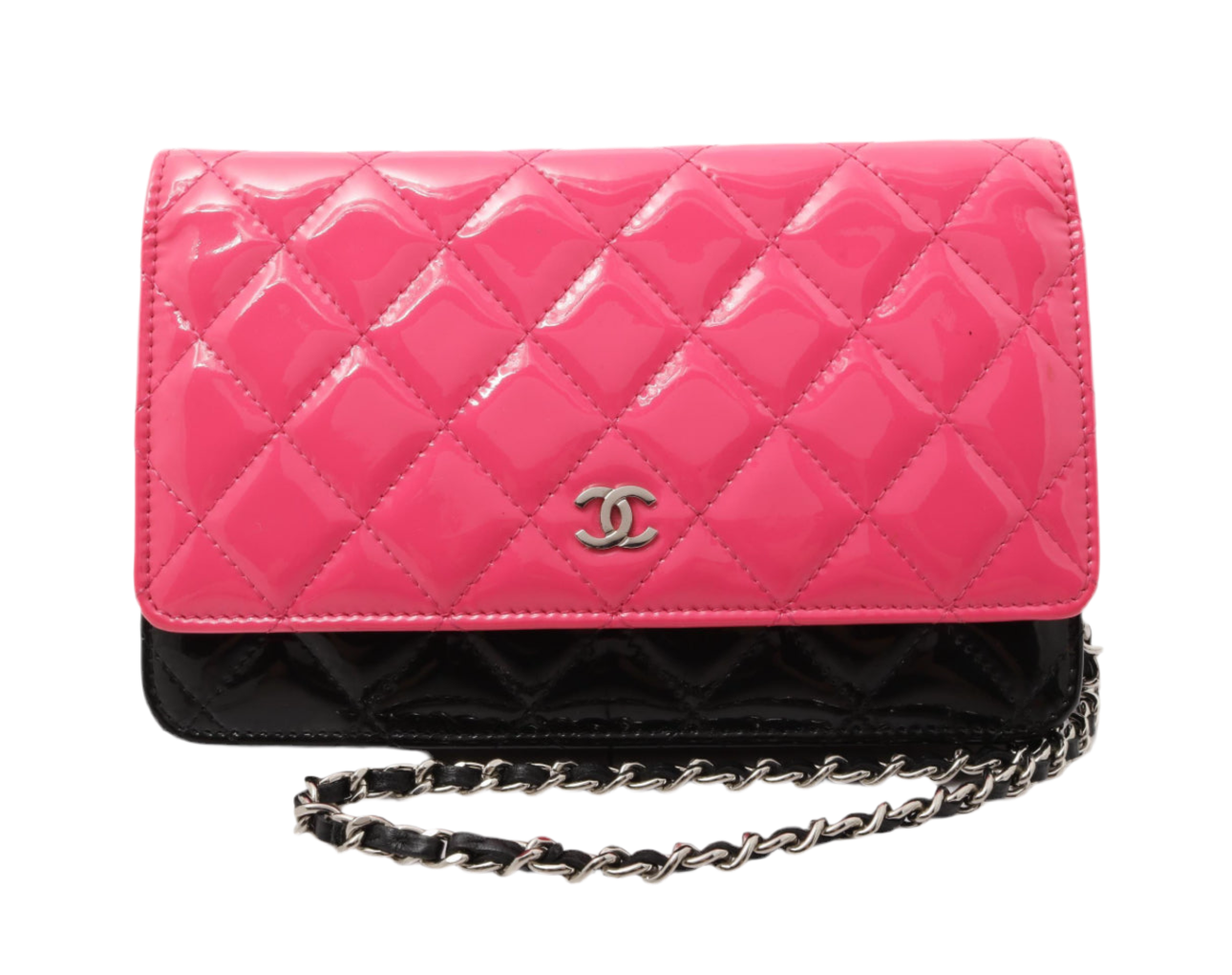 Pre-Owned Chanel WOC Patent Leather Crossbody (Black & Pink)