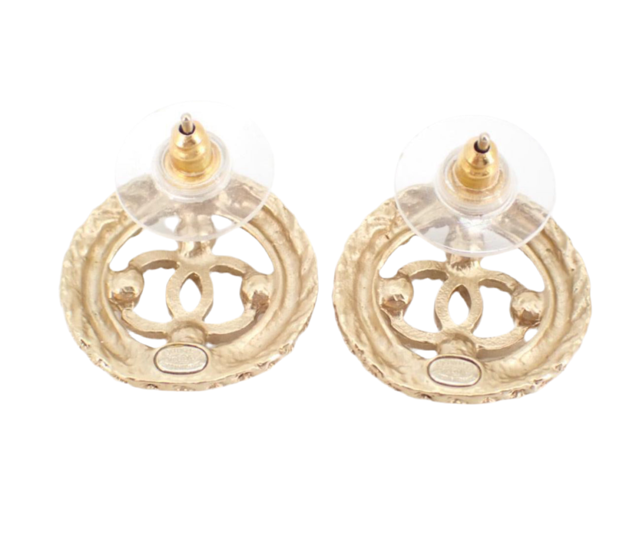 Preowned Chanel Coco Mark Medalion with Champagne Gold and Pearl Pierced Earrings 2019-CHA.J.1023