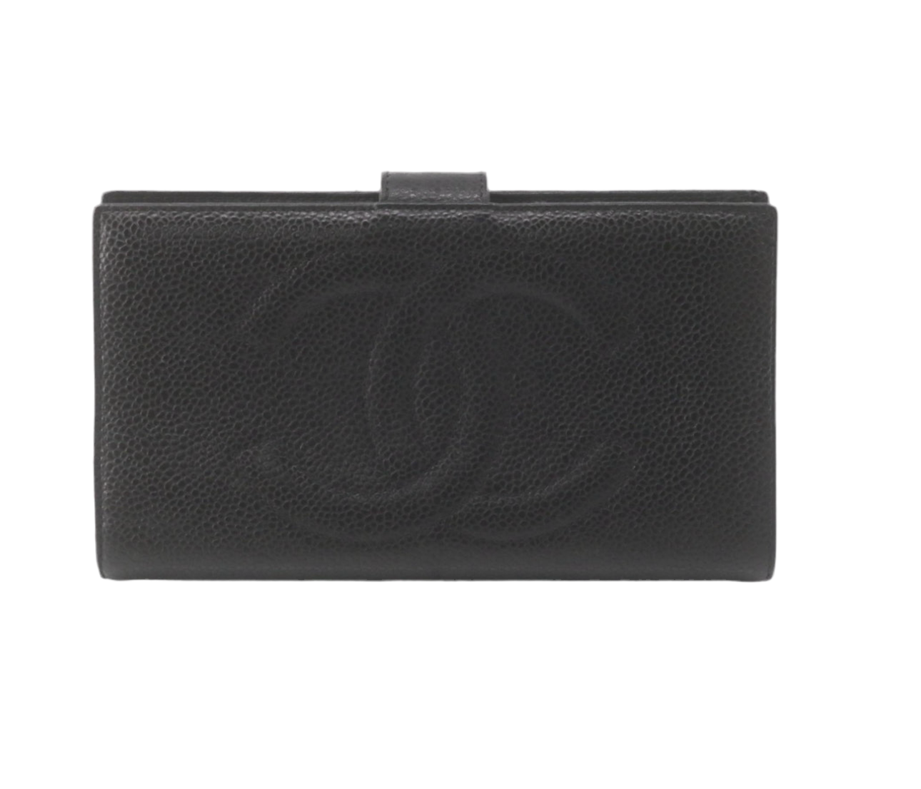 Pre-Owned Chanel Coco Mark Kiss Lock Long Wallet Caviar Leather (Black) 3 Series CHA.S.1010