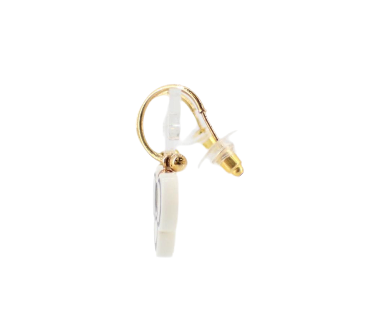 Pre-Owned Chanel Camellia Flower Black & Gold Drop Huggie Earrings 2002