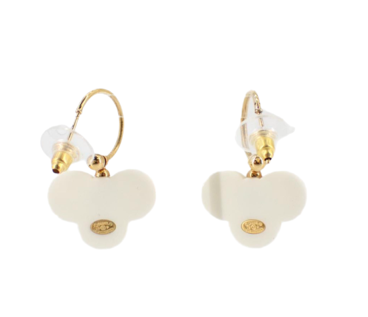 Pre-Owned Chanel Camellia Flower Black & Gold Drop Huggie Earrings 2002