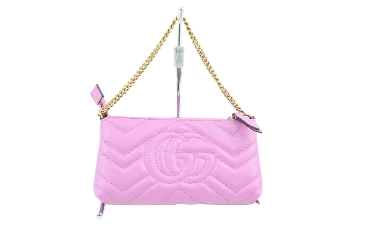 Pre-Owned Gucci Mini GG Marmont Chain Matlasse Shoulder Bag (Candy Mousse) GUC.B.1037