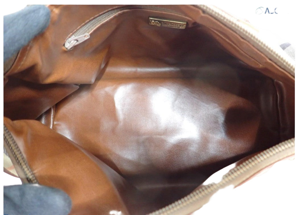 Pre-Owned Burberry Boston Haymark Check Canvas Top Handle BUR.B.1021