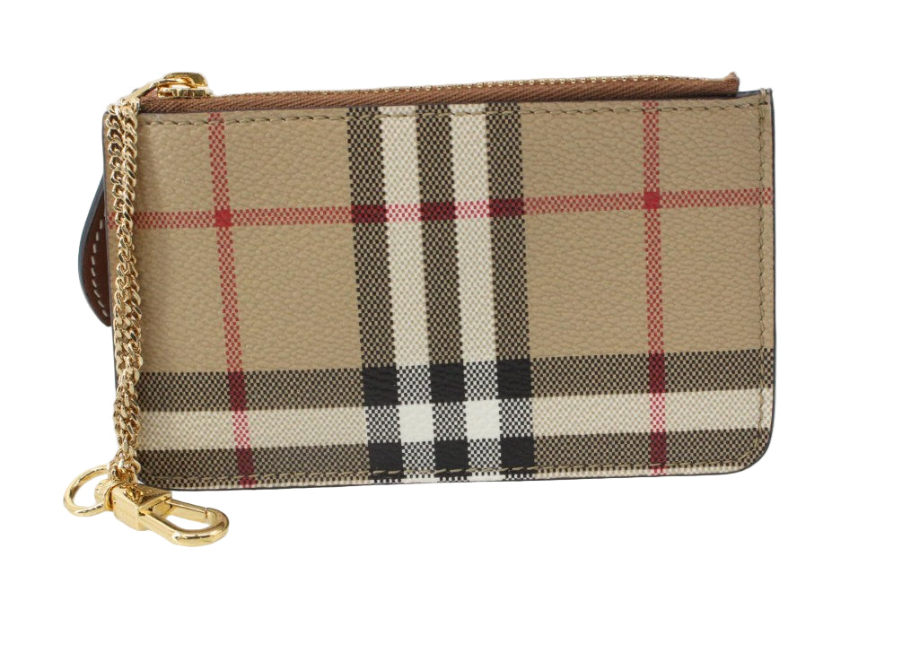 Pre-Owned Burberry Check Strip Coin Case & Key Holder Archive Beige Coated Canvas BUR.S.1005S.