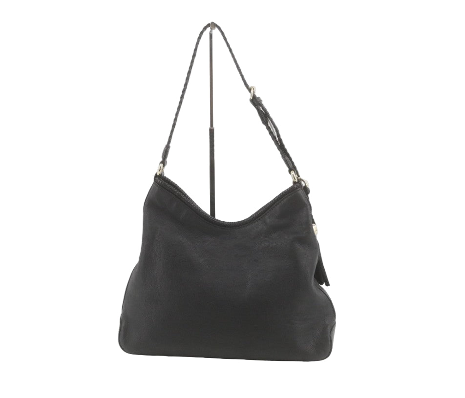 Pre-Owned Gucci Leather Marrakech Woven Shoulder Bag (Black) GUC.B.1040