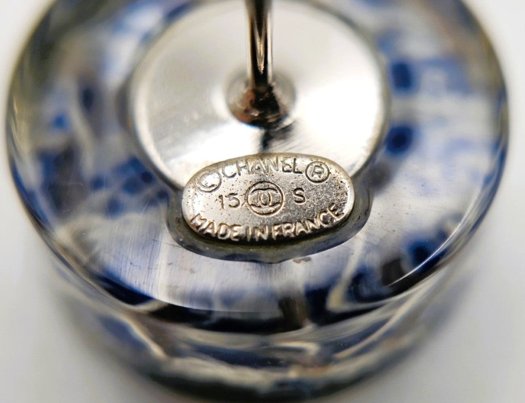 Preowned Chanel Circle Blue & Clear Resin CC 2015 Pierced Earrings-CHA.J.1028
