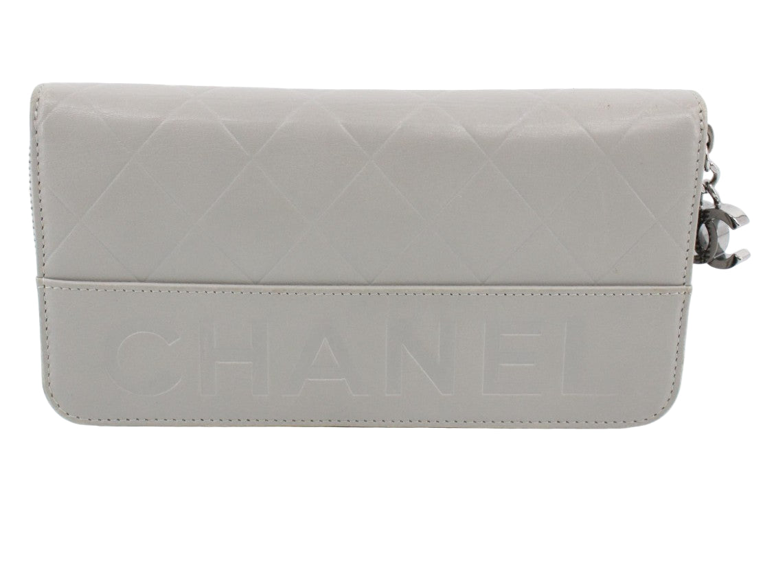 Pre-Owned Chanel Zip Lambskin Around Large Wallet (Gray) CHA.S.1013