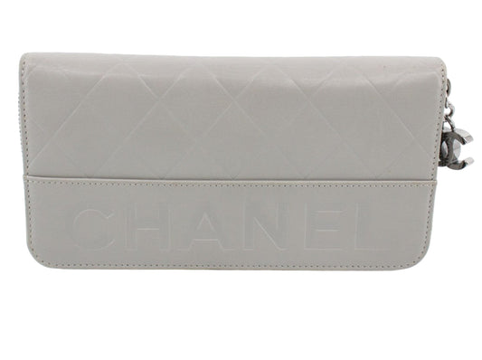 Pre-Owned Chanel Zip Lambskin Around Large Wallet (Gray) CHA.S.1013