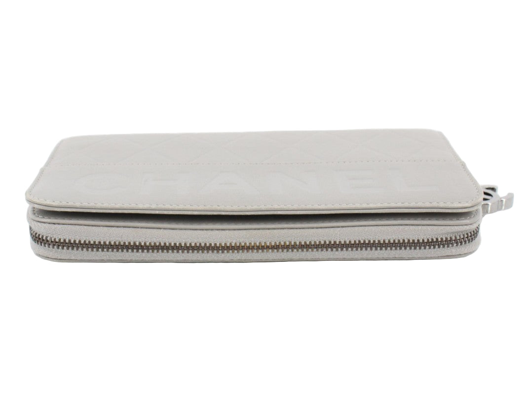 Pre-Owned Chanel Zip Lambskin Around Large Wallet (Gray) CHA.S.1013