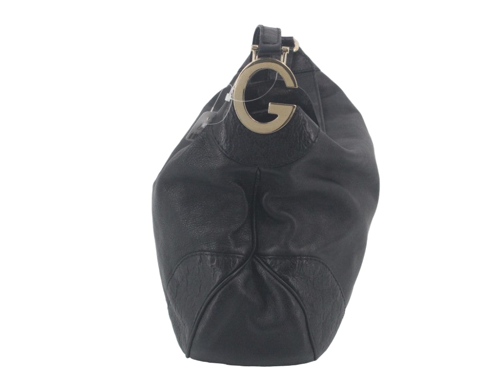Pre-Owned Gucci Charlotte Leather and Embossed GG Leather Hobo (Black) GUC.B.1039