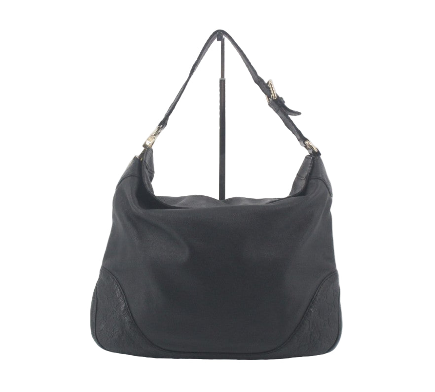 Pre-Owned Gucci Charlotte Leather and Embossed GG Leather Hobo (Black) GUC.B.1039