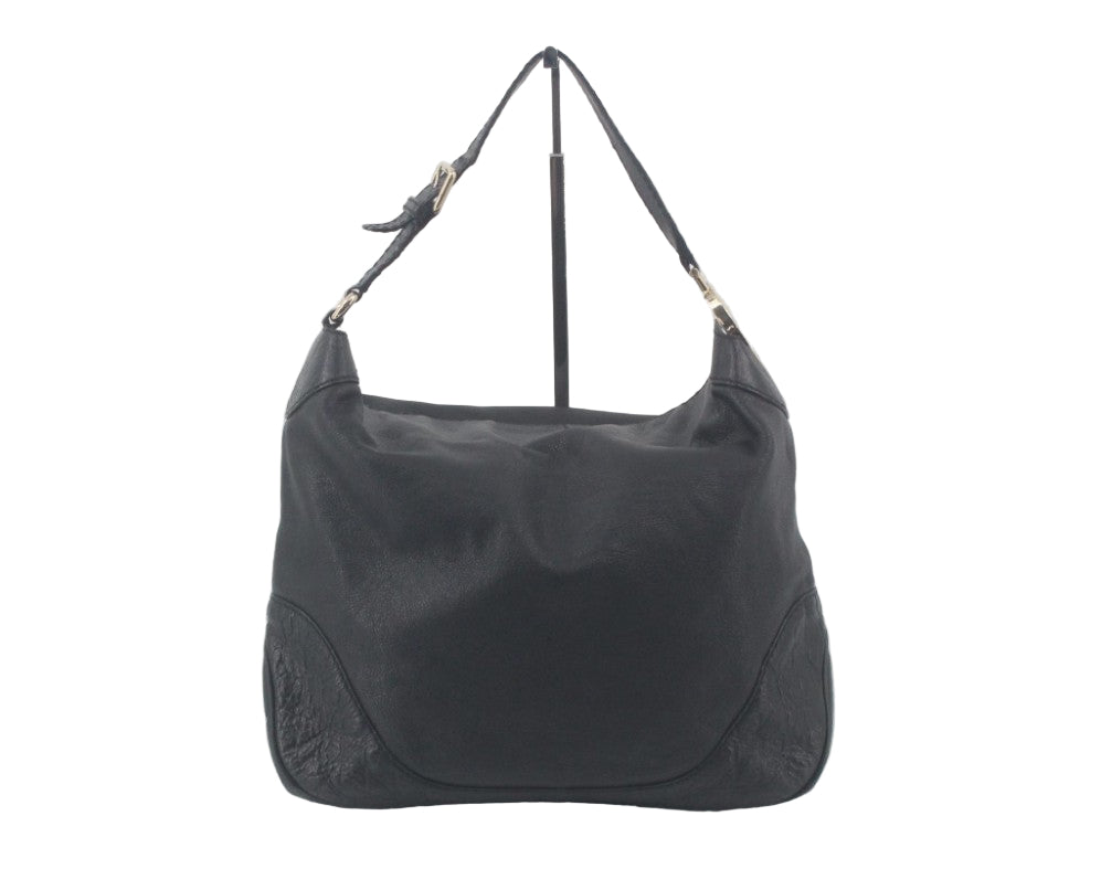 Pre-Owned Gucci Charlotte Leather and Embossed GG Leather Hobo (Black) GUC.B.1039