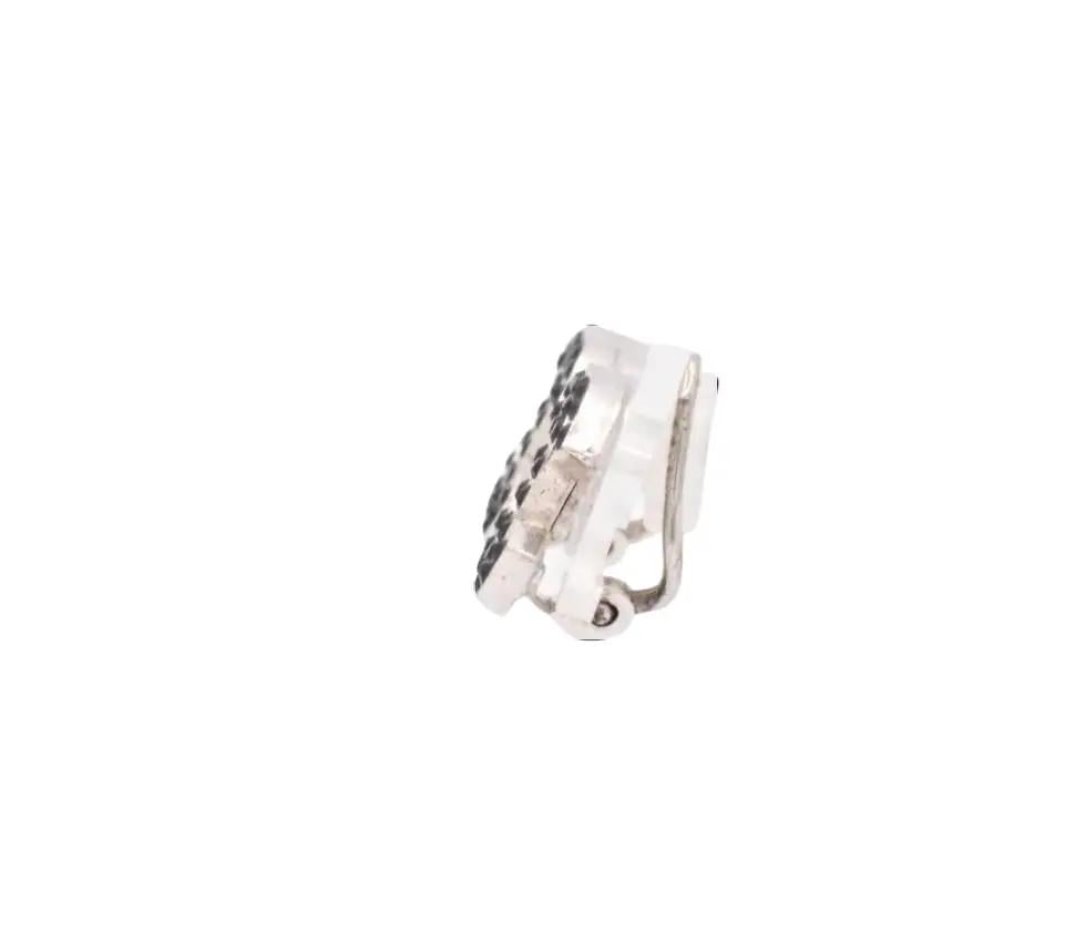 Pre-owned Chanel 02’ Silver & Black Stone Coco Mark Clip On Earrings CHA.J.1088