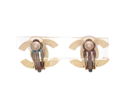 Pre-owned Chanel 01’ Gold & Black Stone Coco Mark Clip On Earrings CHA.J.1089