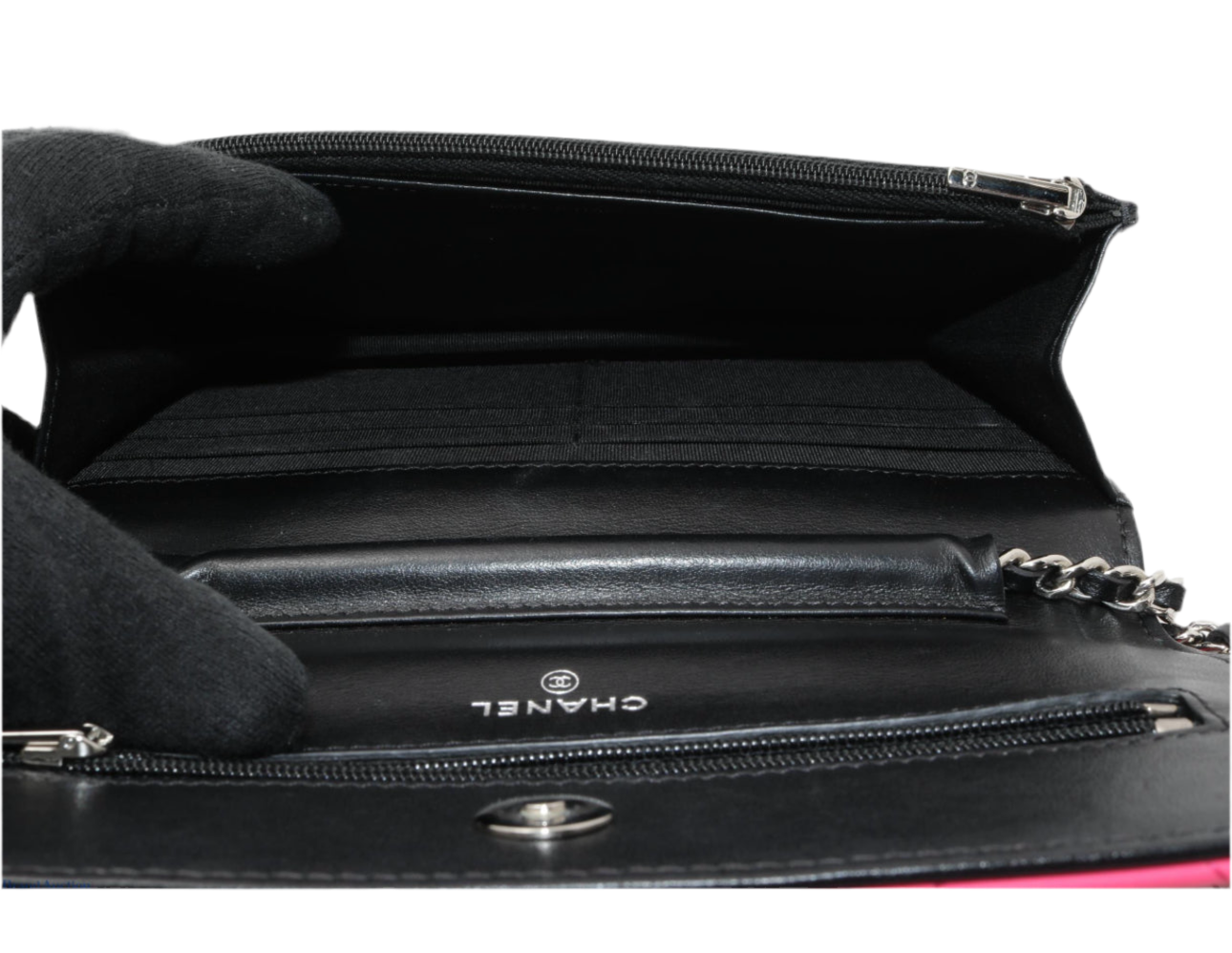 Pre-Owned Chanel WOC Patent Leather Crossbody (Black & Pink)
