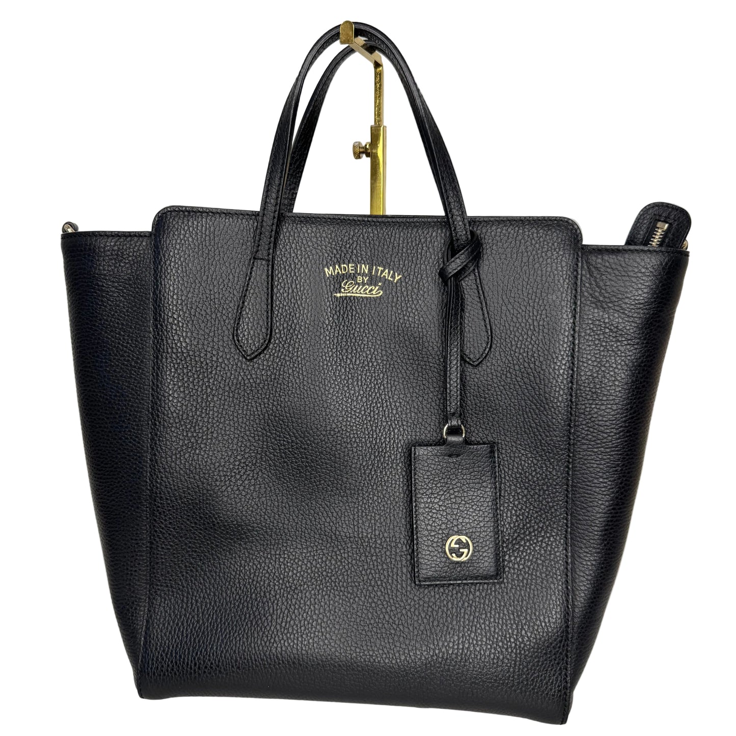 Pre-Owned Gucci Vertical Swing Leather Tote Bag with Strap (Black) GUC.B.1085