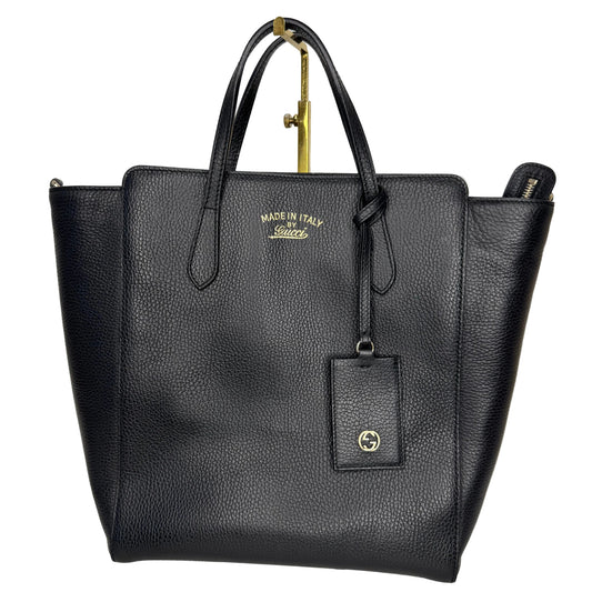 Pre-Owned Gucci Vertical Swing Leather Tote Bag with Strap (Black) GUC.B.1085