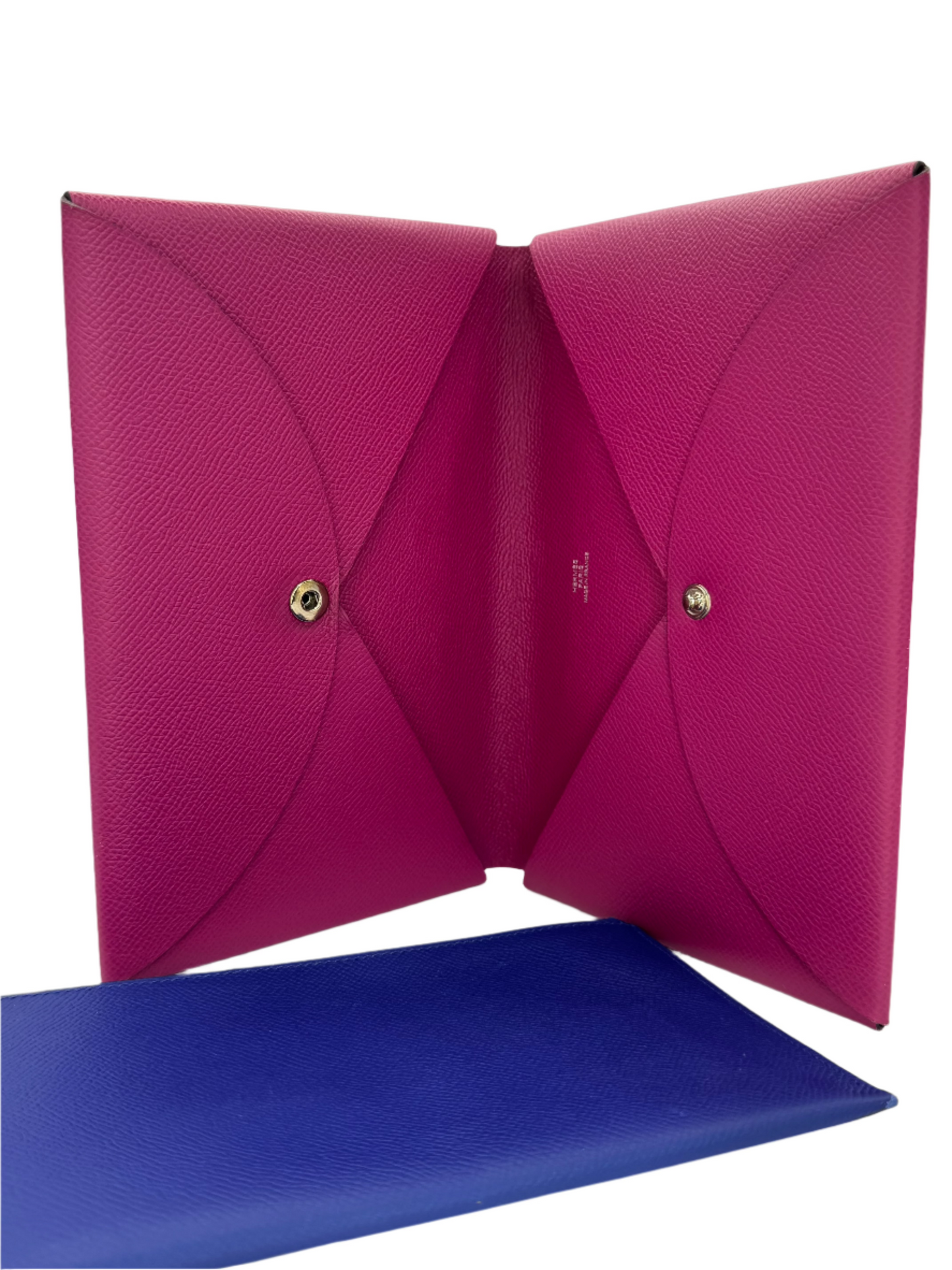 Pre-Owned Hermès Calvi GM Epsom Leather Clutch Bag (Rose Purple and Blue)