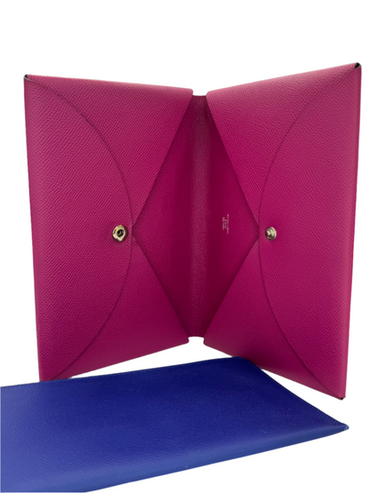 Pre-Owned Hermès Calvi GM Epsom Leather Clutch Bag (Rose Purple and Blue)