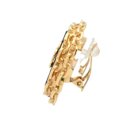 Pre-Owned Chanel Vintage Coco Mark Large Double Wrap Gold Link 1993 Clip on Earrings CHA.J.1136